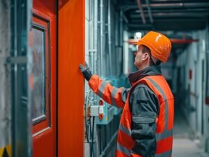 Man Inspecting Fire Door