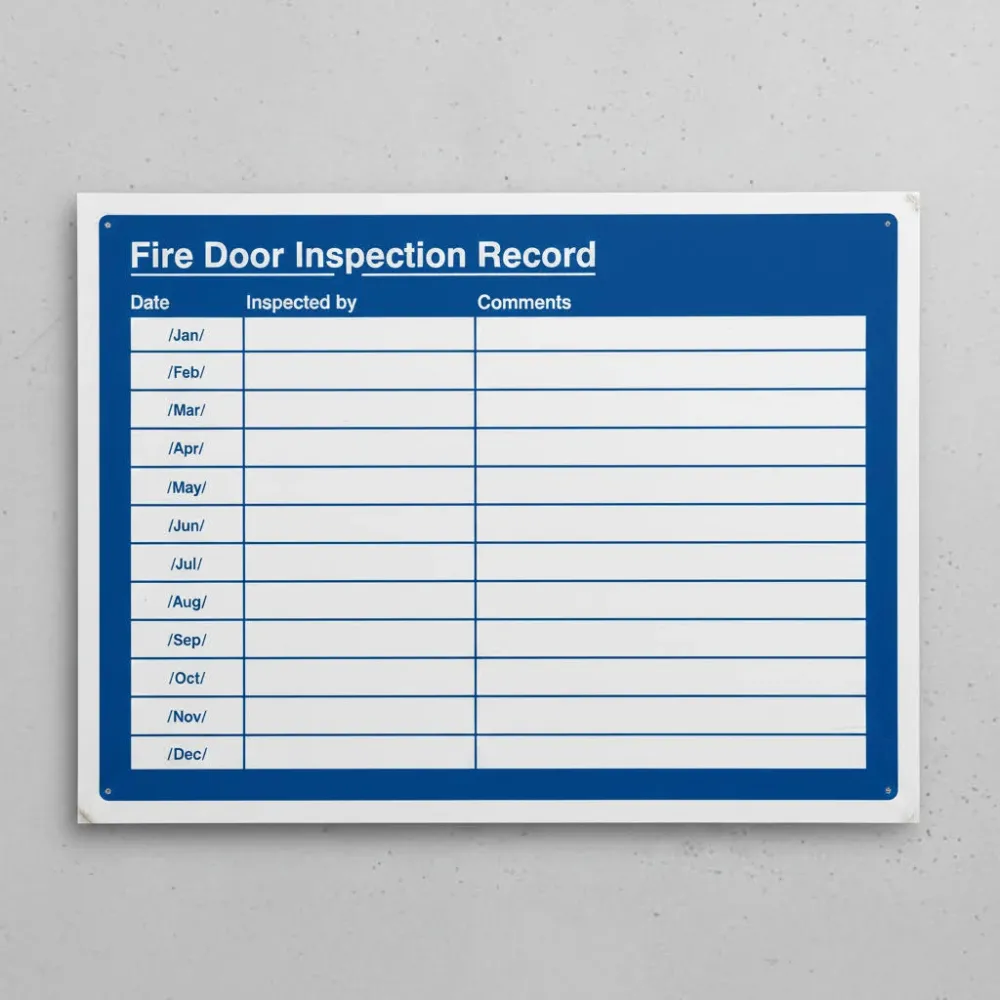 Facilities manager reviewing a fire door inspection report